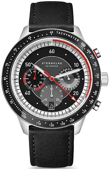 Sternglas Tachymeter 20 Meca-Quartz Chrono Black Dial Modena Black Leather Strap S01-TM03-MO01