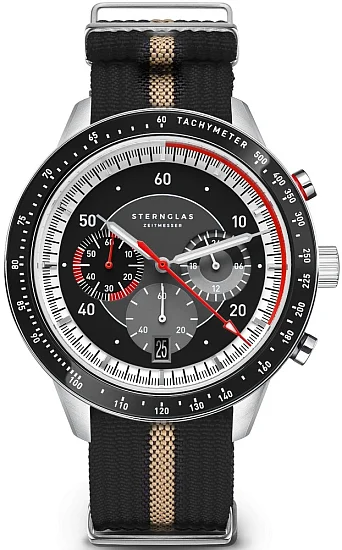 Sternglas Tachymeter 20 Meca-Quartz Chrono Black Dial NATO Strap S01-TM03-FI09