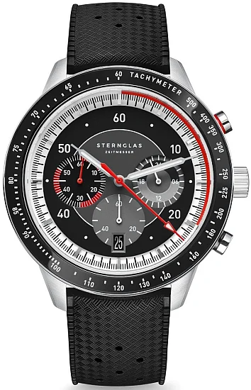Sternglas Tachymeter 20 Meca-Quartz Chrono Black Dial Black Rubber Tropic Strap S01-TM03-KA04