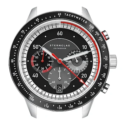 Sternglas Tachymeter 2.0 Meca-Quartz Chrono Black Dial Black Rubber Tropic Strap S01-TM03-KA04