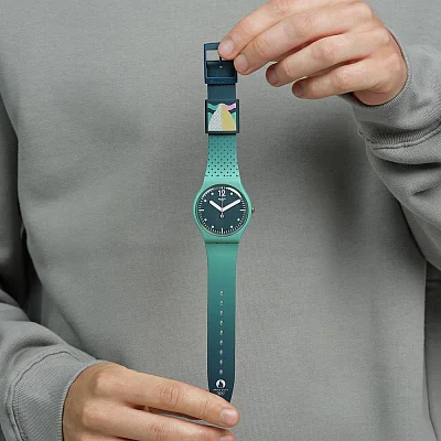 Swatch New Gent GREEN BACKSIDE WAVE OLYMPIC GAMES PARIS 2024 SO29G108X