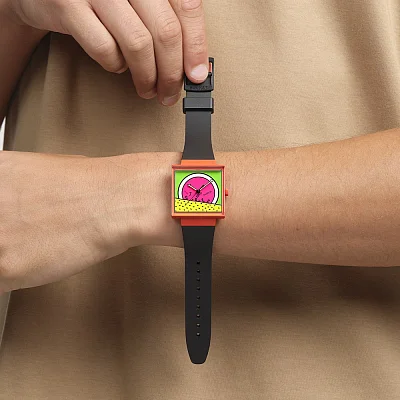 Swatch Square Bioceramic WHAT IF BREAK FREE BREAKS Keith Haring SO34Z101