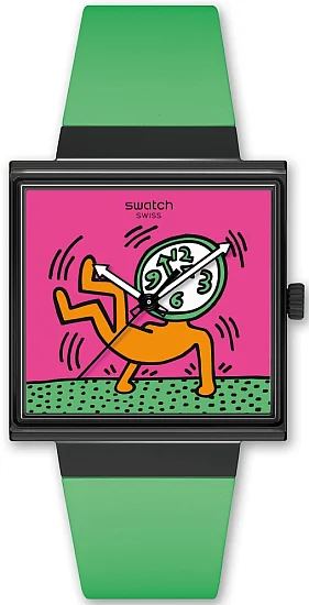 Swatch Square Bioceramic WHAT IF BREAK FREE BREAKS OFF Keith Haring SO34Z102