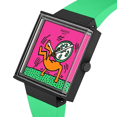 Swatch Square Bioceramic WHAT IF BREAK FREE BREAKS OFF Keith Haring SO34Z102