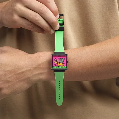 Swatch Square Bioceramic WHAT IF BREAK FREE BREAKS OFF Keith Haring SO34Z102