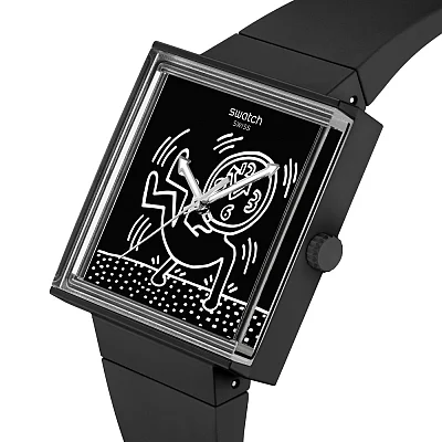 Swatch Square Bioceramic WHAT IF BREAK FREE BREAK LOOSE Keith Haring SO34Z103