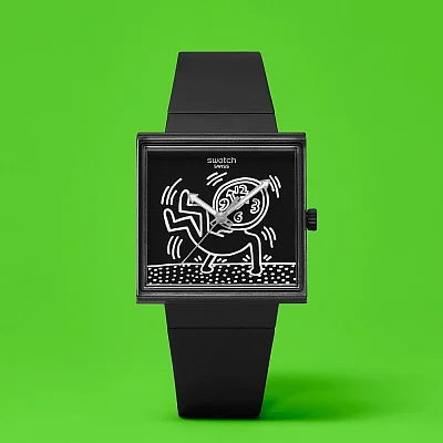 Swatch Square Bioceramic WHAT IF BREAK FREE BREAK LOOSE Keith Haring SO34Z103
