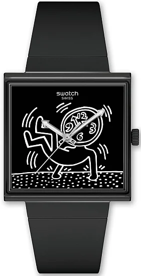 Swatch Square Bioceramic WHAT IF BREAK FREE BREAK LOOSE Keith Haring SO34Z103