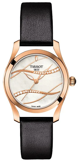Tissot T-Wave Rose Gold PVD Black Leather Pearl Dial Diamonds T1122103611100