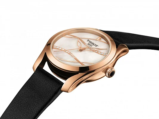 Tissot T-Wave Rose Gold PVD Black Leather Pearl Dial Diamonds T112.210.36.111.00