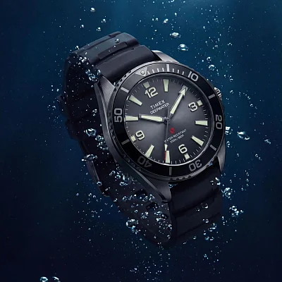 Timex Deepwater Arctic 40.5mm IP Gunmetald Steel Case Black Dial Black HNBR Strap TW3A02000