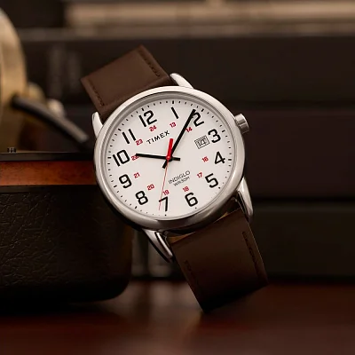 Timex Easy Reader 38mm Leather Strap Indiglo TW2Y12600