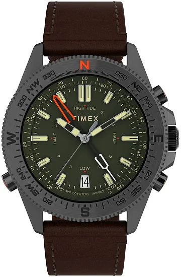 Timex Expedition North Tide Temp Compass 43mm Eco-Friendly Leather Strap Indiglo TW2V04000