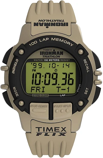 Timex Ironman Triathlon Modern Vintage Flix 100 Lap Indiglo Desert Sand TW5M63100