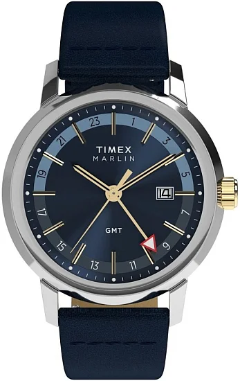 Timex Marlin Quartz GMT 40mm Leather Strap Watch TW2Y47900