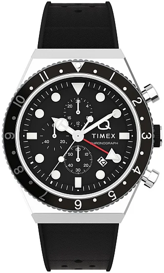 Timex Q 3-Time Zone Chronograph 40mm Synthetic Rubber Strap TW2V70000