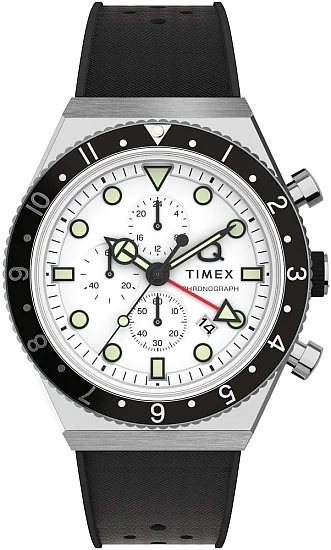 Timex Q 3-Time Zone Chronograph 40mm Synthetic Rubber Strap TW2V70100