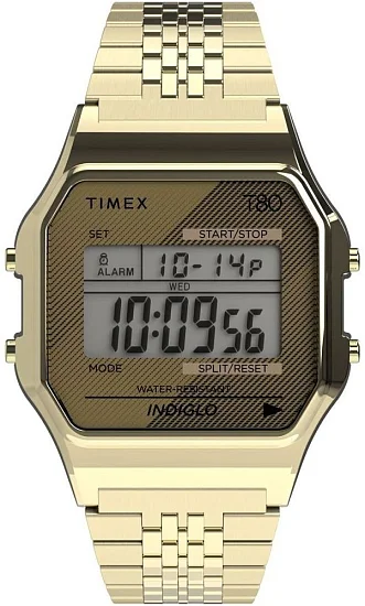 Timex T80 34mm Stainless Steel Gold PVD Bracelet Indiglo TW2R79200