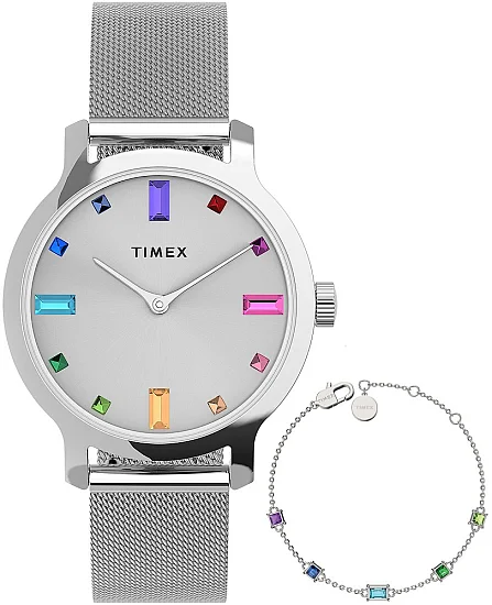 Timex Transcend 31mm Stainless Steel Mesh Bracelet Set TWG066900