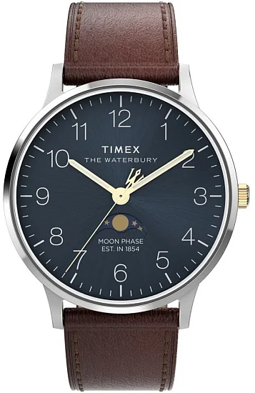 Timex Waterbury Classic Moonphase 40mm Leather Strap TW2W75600