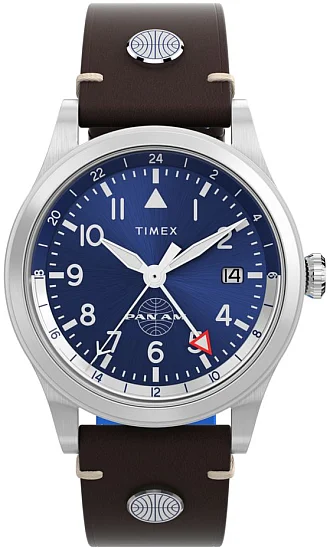 Timex Waterbury GMT x Pan Am Brown Leather Strap 39mm TW2W97300