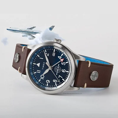 Timex Waterbury GMT x Pan Am Brown Leather Strap 39mm TW2W97300
