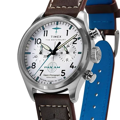 Timex Waterbury GMT x Pan Am Brown Leather Strap 42mm TW2Y38700