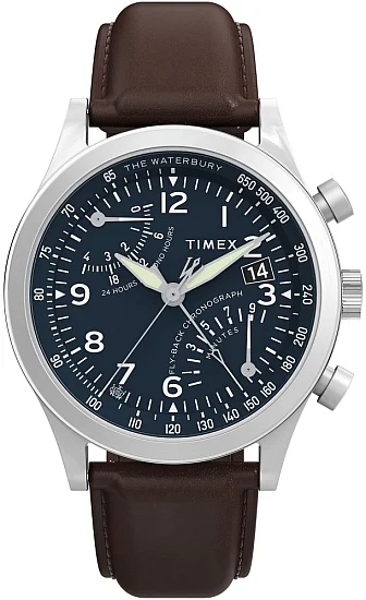 Timex Waterbury Traditional Flyback Chronograph 43mm Leather Strap TW2W47900