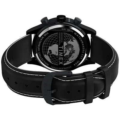 Timex Waterbury Traditional Flyback Chronograph 43mm Black Leather Strap TW2W48000