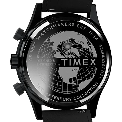 Timex Waterbury Traditional Flyback Chronograph 43mm Black Leather Strap TW2W48000
