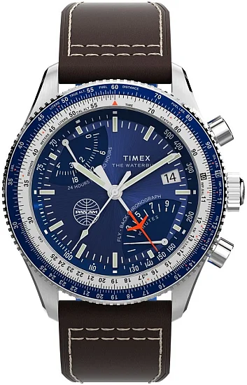 Timex Waterbury Traditional Flyback Chronograph x Pan Am 43mm Leather Strap TW2W97200