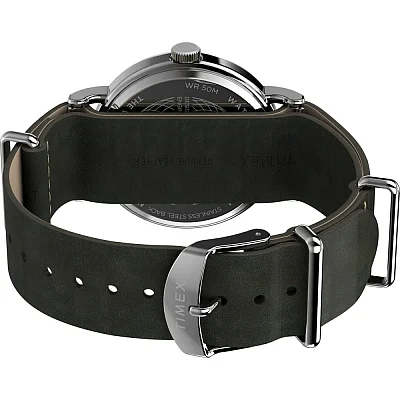 Timex Weekender 40mm Leather Strap Silver Tone Case TW2W87000