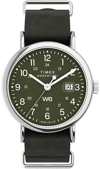 Timex Weekender 40mm Leather Strap Silver Tone Case TW2W87000