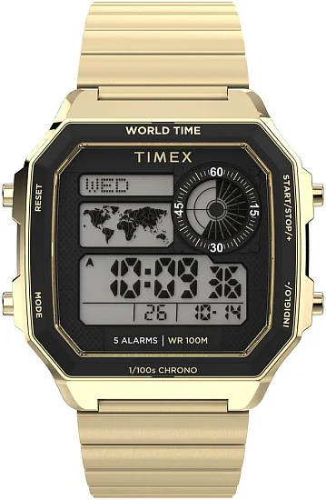 Timex World Time Digital 40mm Steel Bracelet Indiglo TW5M69000