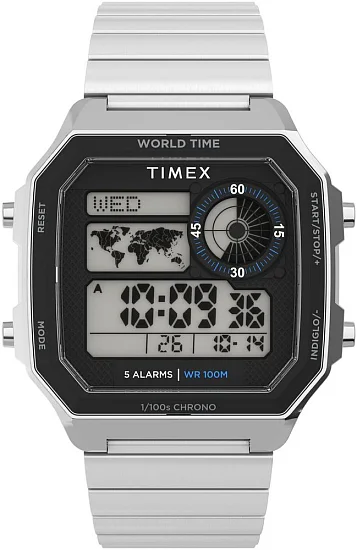 Timex World Time Digital 40mm Steel Bracelet Indiglo TW5M68900