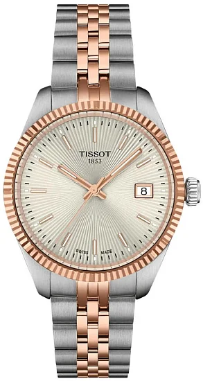 Tissot Ballade Lady Quartz 34mm Silver Dial Bicolor Rose Gold PVD T1562102203101