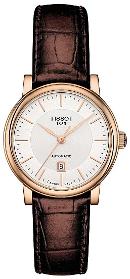 Tissot Carson Lady Automatic Brown Strap White Dial Rose Gold PVD T1222073603100