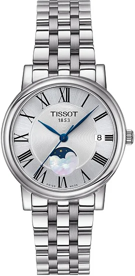 Tissot Carson Lady Quartz Moonphase Steel Bracelet Silver Dial T1222231103300