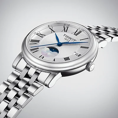 Tissot Carson Lady Quartz Moonphase Steel Bracelet Silver Dial T122.223.11.033.00
