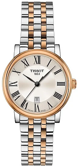 Tissot Carson Lady Quartz Steel Bracelet Silver Dial Rose Gold PVD T1222102203301