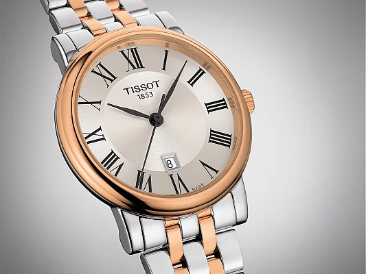 Tissot Carson Lady Quartz Steel Bracelet Silver Dial Rose Gold PVD T122.210.22.033.01