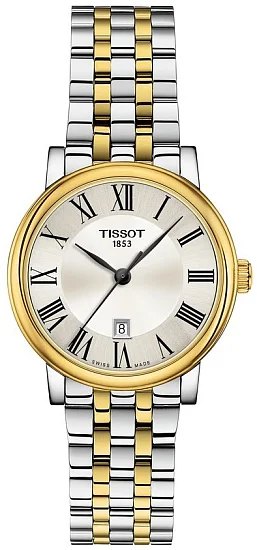 Tissot Carson Lady Quartz Steel Bracelet Silver Dial Yellow Gold PVD T1222102203300