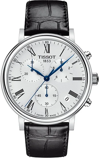 Tissot Carson Quartz Chrono Brown Strap Silver Dial T1224171603300