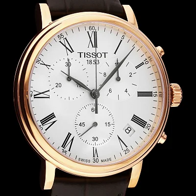 Tissot Carson Quartz Chrono Brown Strap Silver Dial Rose Gold PVD T122.417.36.033.00