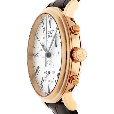 Tissot Carson Quartz Chrono Brown Strap Silver Dial Rose Gold PVD T122.417.36.033.00