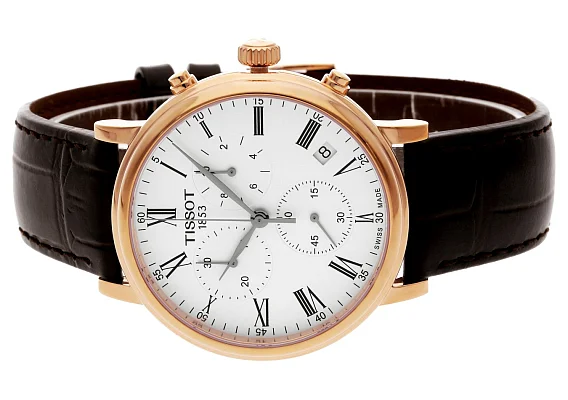 Tissot Carson Quartz Chrono Brown Strap Silver Dial Rose Gold PVD T122.417.36.033.00