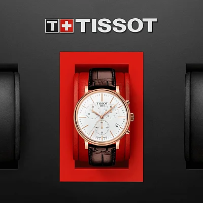 Tissot Carson Quartz Chrono Brown Strap White Dial Rose Gold PVD T122.417.36.011.00