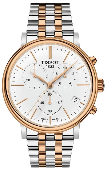 Tissot Carson Quartz Chrono Steel Bracelet White Dial Rose Gold PVD T1224172201100