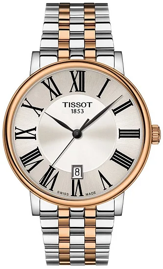 Tissot Carson Quartz Steel Bracelet Silver Dial Rose Gold PVD T1224102203300