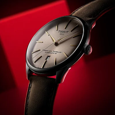 Tissot Chemin des Tourelles Automatic 42mm Champagne Dial Leather Strap T139.407.16.261.00